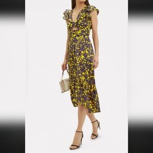 A.L.C. Valencia Cutout Purple Yellow Floral Silk Midi dress Cottagecore sz 8